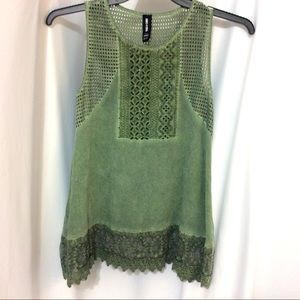 AGNES & DORA WOMEN’S WOVEN EYELET TANK TOP SIZE: XXS COLOR:GREEN.